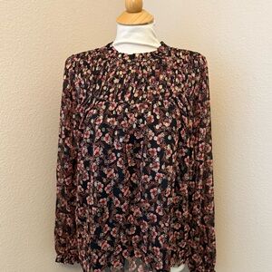Loft Smocked Neck Floral Blouse